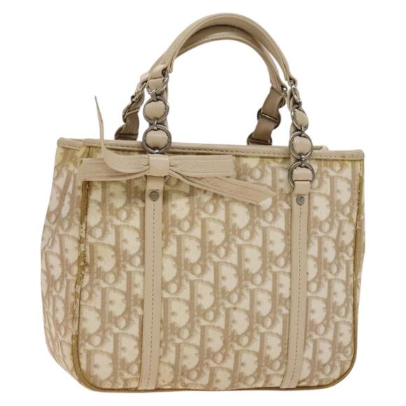 DIOR Trotter Canvas Romantic Chain Bag Pvc Beige Silver - Picture 1 of 12